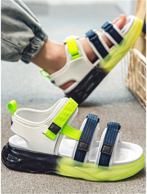 QZsukusen Men Colorblock Hook-and-loop Fastener Strap Sport Sandals, Sport Outdoor Canvas Sport Sandals