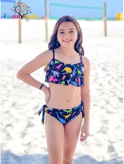 Funnycokid Girls Bathing Suits 2 Piece Swimsuit Kids Mermaid Bikini Set Swimwear 6-12 Years