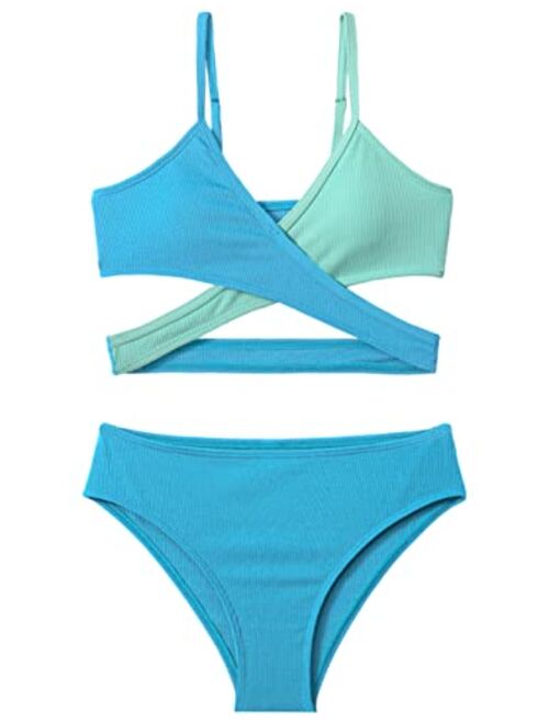 Aulyffo Girls Swimsuits Bikini Set,Two Piece Swimsuit Criss Cross Bathing Suit Girls' Swimwear
