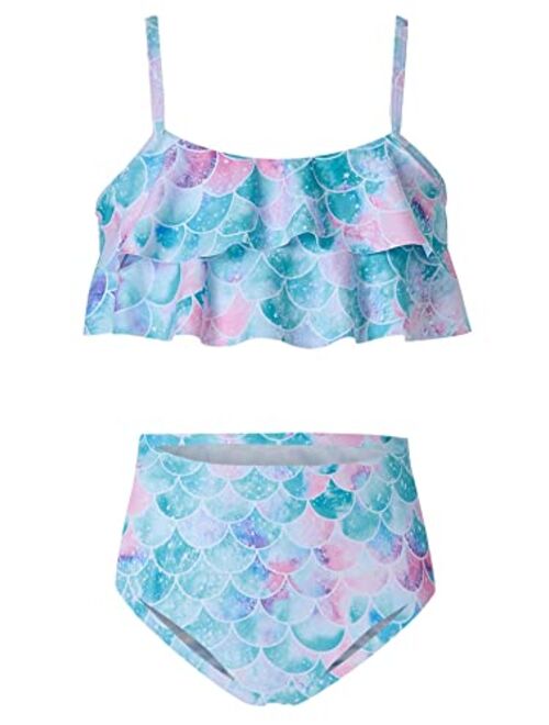TUONROAD Kid Swim Suits Girl 2 Piece Bikini Sets Swimsuit with Graphic Ruffles Bathing Suits for Girls 5-9 Years