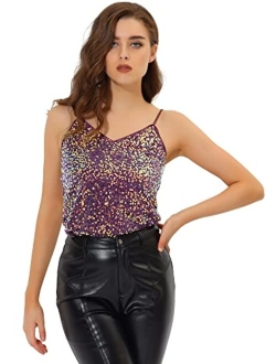 Women's Sequined Shining Camisole Club Party Glitter Disco Sparkle Cami Top