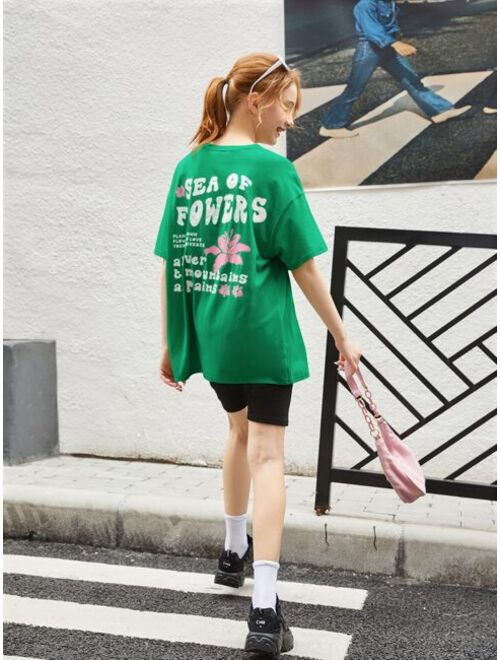 SHEIN Teen Girls Green Hlaf Sleeve T-Shirts