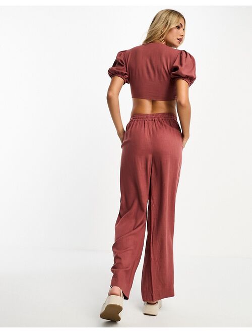 ASOS DESIGN linen pull on pants in terracotta - part of a set