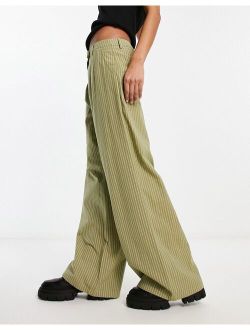 laundered stripe pull on dad pants in sage