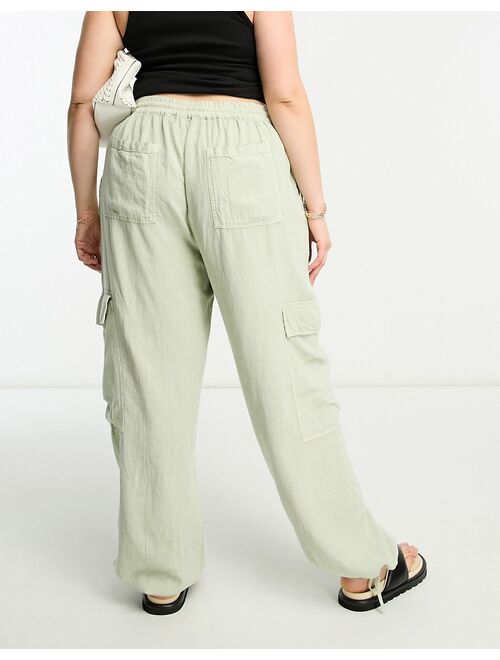ASOS Curve ASOS DESIGN Curve linen pull on cargo pants in sage