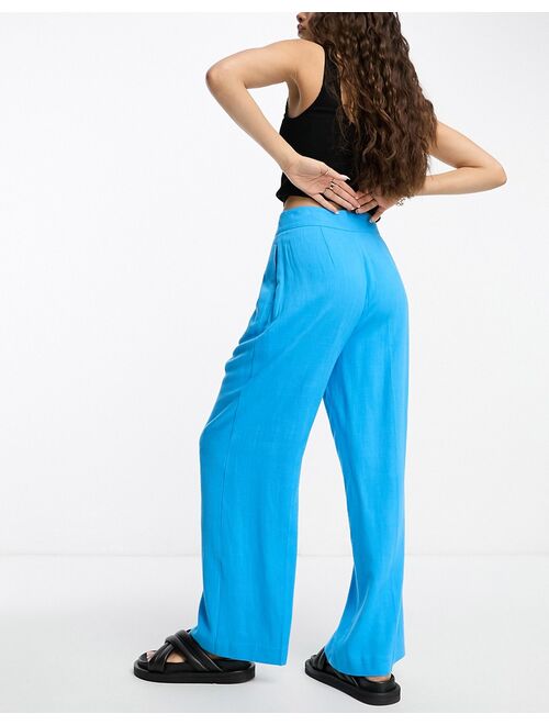 ASOS Petite ASOS DESIGN Petite linen relaxed pants in turquoise