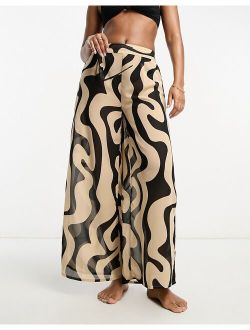 marble print beach pants in black pattern