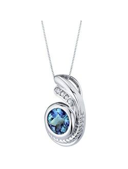 Simulated Alexandrite Pendant Necklace for Women 925 Sterling Silver, Open Swirl Solitaire, Color Changing 1.75 Carats Round Shape 7mm, with 18 Inch Chain