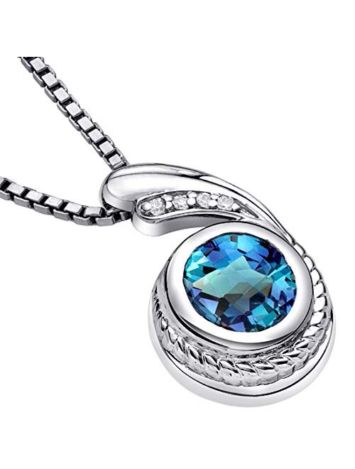 Peora Simulated Alexandrite Pendant Necklace for Women 925 Sterling Silver, Open Swirl Solitaire, Color Changing 1.75 Carats Round Shape 7mm, with 18 Inch Chain