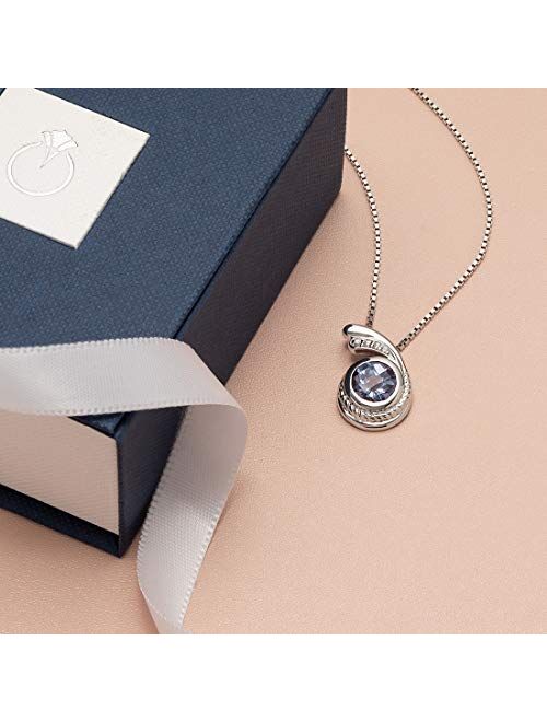 Peora Simulated Alexandrite Pendant Necklace for Women 925 Sterling Silver, Open Swirl Solitaire, Color Changing 1.75 Carats Round Shape 7mm, with 18 Inch Chain