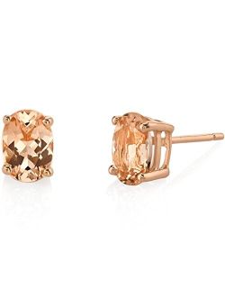 Morganite Earrings for Women in 14 Karat Rose Gold, Classic Solitaire Studs, 7x5mm Oval Shape, 1.50 Carats total, Friction Back