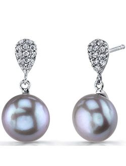Freshwater Cultured Twilight Grey Pearl Dangle Drop Earrings in Sterling Silver, 10mm Round Button Shape, Friction Backs