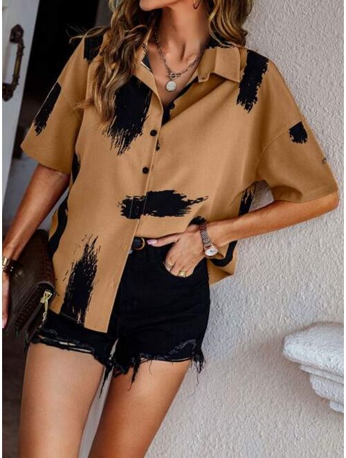 EMERY ROSE Brush Print Drop Shoulder Shirt