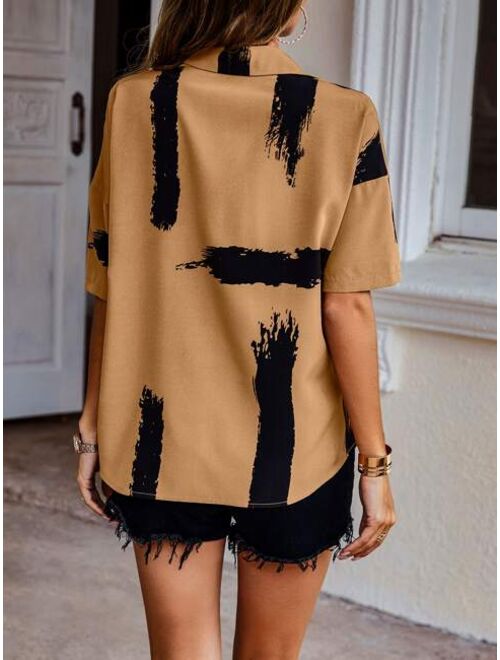 EMERY ROSE Brush Print Drop Shoulder Shirt