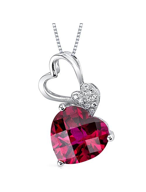 Peora 14 Karat White Gold Heart Shape 3.10 Carats Created Ruby Pendant with Genuine Diamonds