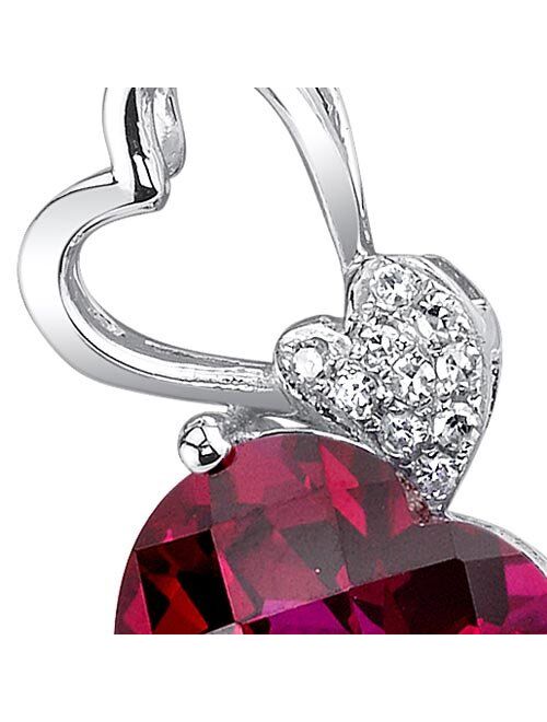 Peora 14 Karat White Gold Heart Shape 3.10 Carats Created Ruby Pendant with Genuine Diamonds