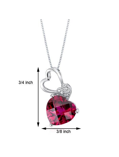 Peora 14 Karat White Gold Heart Shape 3.10 Carats Created Ruby Pendant with Genuine Diamonds
