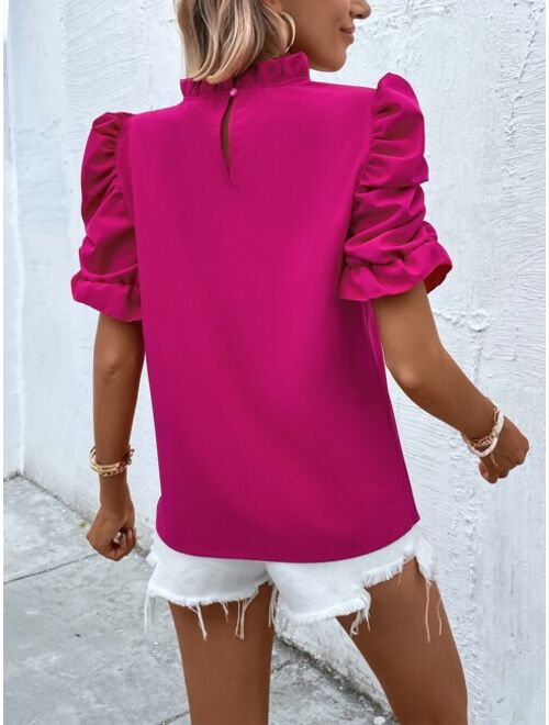 SHEIN Unity Mock Neck Ruched Puff Sleeve Blouse