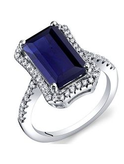 4.50 Carat Created Sapphire Octagon Ring Sterling Silver Sizes 5 to 9