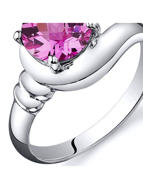 Peora Created Pink Sapphire Modern Ring Sterling Silver Rhodium Nickel Finish Round 1.75 Carats Sizes 5 to 9