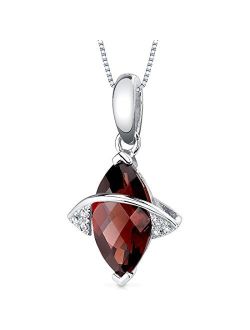 Garnet and Diamond Pendant for Women 14K White Gold, Genuine Gemstone Birthstone, 2.26 Carats Marquise Cut, 12x6mm, with 18 inch Chain