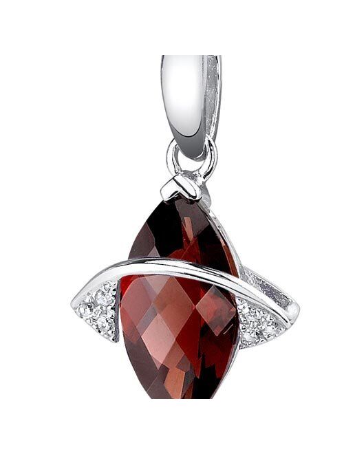 Peora Garnet and Diamond Pendant for Women 14K White Gold, Genuine Gemstone Birthstone, 2.26 Carats Marquise Cut, 12x6mm, with 18 inch Chain