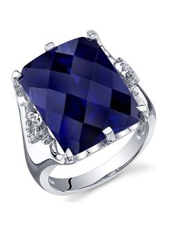 Created Blue Sapphire Imperial Ring in 925 Sterling Silver, 16 Carats Radiant Cut, Sizes 5 to 9