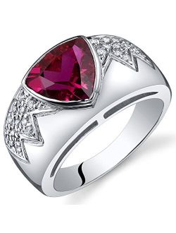 Created Ruby Museum Ring Sterling Silver Rhodium Nickel Finish Trillion Cut 2.50 Carats Sizes 5 to 9