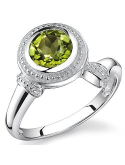 1.50 Carats Round Cut Peridot Ring in Sterling Silver Sizes 5 to 9