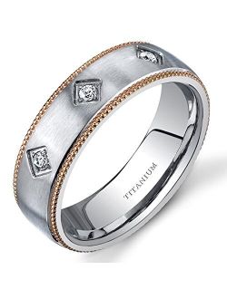 Designer 3-Stone Titanium Wedding Ring Band for Women, 6mm Yellow Gold-Tone Milgrain Edge, Comfort Fit, Sizes 5 to 8