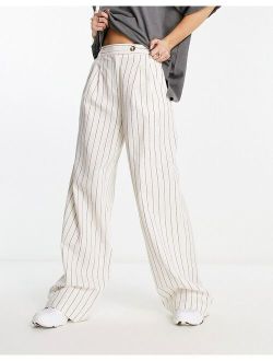 high waisted wide leg linen pants in ecru stripe