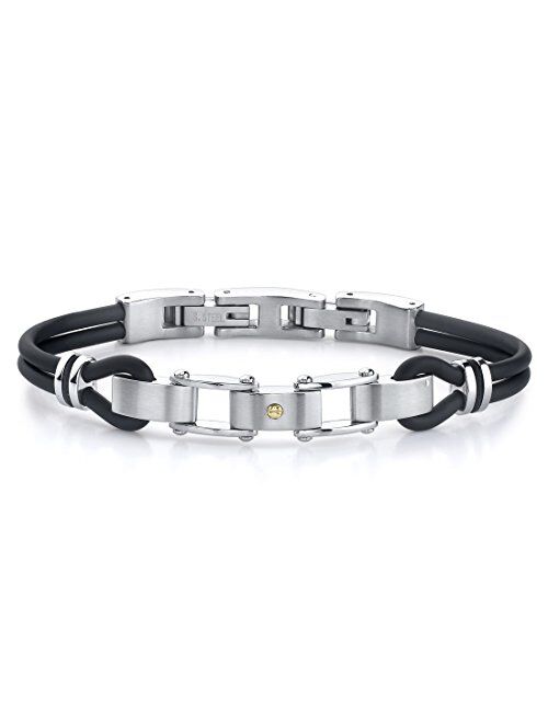 Peora Polished Sophistication: Stainless Steel Panther Link Dual Rubber Cord Bracelet for Men