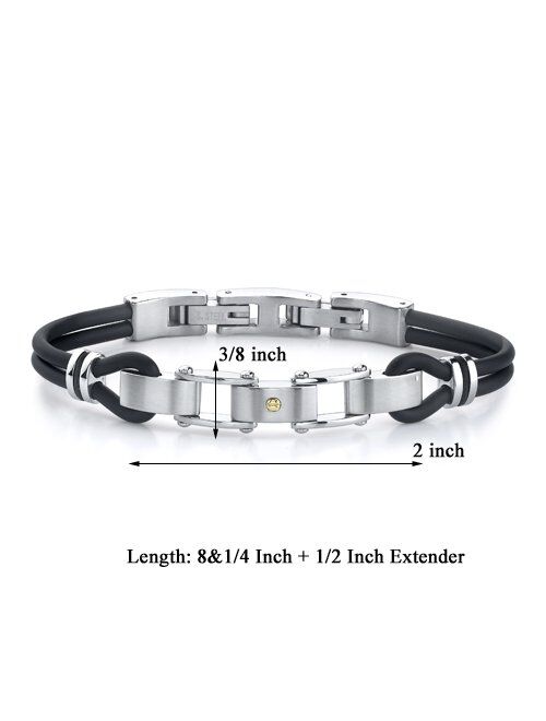 Peora Polished Sophistication: Stainless Steel Panther Link Dual Rubber Cord Bracelet for Men