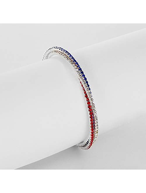 IDesign USA American Flag Bracelet for Women Mens Decorations Gifts Silver Plated Red Blue White Bracelet Patriotic 4th of July Independence Day Gift (rhinestone bracelet