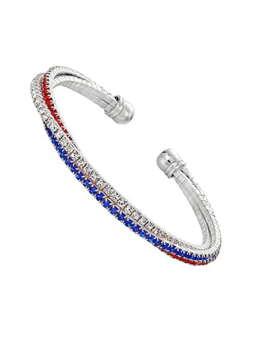 IDesign USA American Flag Bracelet for Women Mens Decorations Gifts Silver Plated Red Blue White Bracelet Patriotic 4th of July Independence Day Gift (rhinestone bracelet