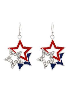 Rosemarie Collections Women's Red White and Blue USA American Flag Stars Dangle Earrings, 1.44"