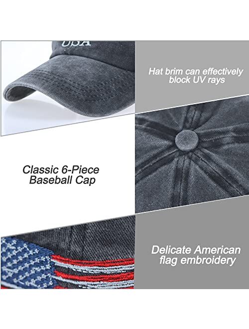 Korhleoh American Flag Hat, Vintage Distressed Cotton Dad Hat Baseball Cap USA Adjustable Patriotic Hat for Men Women