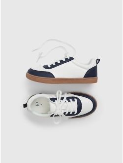 Kids Leather Low Top Round Toe Sneakers