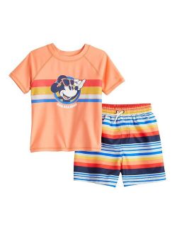 Disney's Mickey Mouse Toddler Boy Rash Guard Top & Striped Swim Trunks Set by Jumping Beans