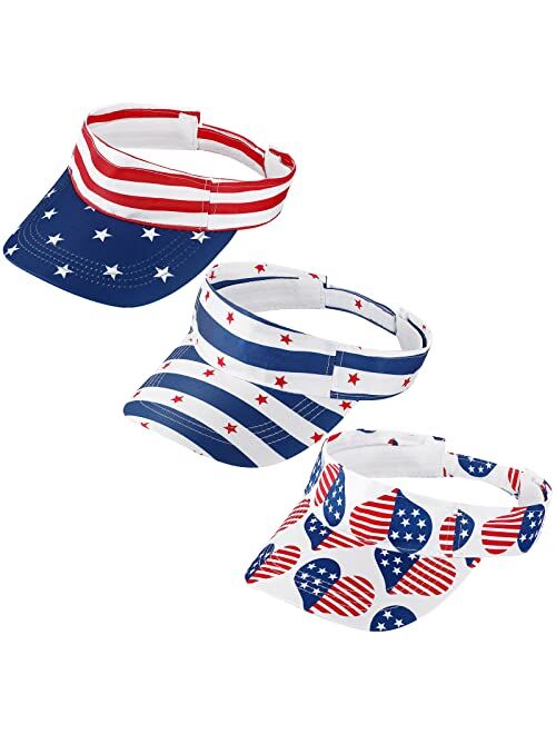 Newcotte 3 Pcs July Fourth Visor Hat Sun Visors with UV Protection Stars and Stripes American Flag Hat USA Hat Patriotic Hats for Men Women Independence Day Ceremony Spor