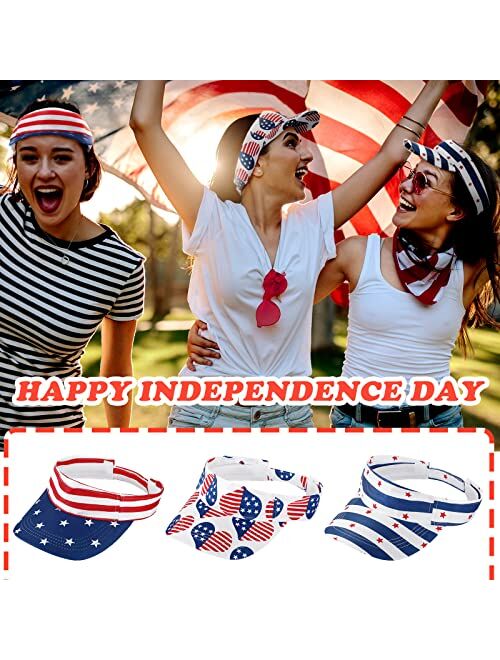 Newcotte 3 Pcs July Fourth Visor Hat Sun Visors with UV Protection Stars and Stripes American Flag Hat USA Hat Patriotic Hats for Men Women Independence Day Ceremony Spor