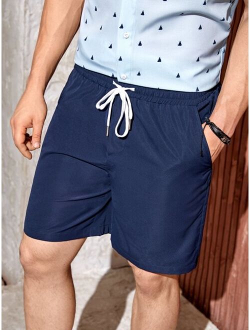 SHEIN Men Sailboat Print Shirt Drawstring Waist Shorts