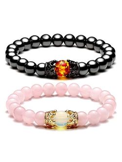 Jovivi King&Queen Crown Distance Couple Bracelets for Men Women 8mm Natural Stone Healing Energy Beads Stretch Bracelet