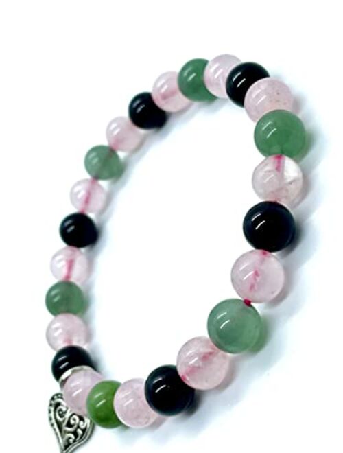 Generic DCE A++ OPTIMUM TRIPLE LOVE Bracelet Gemstone Handmade Bracelets - Rose Quartz - Black Tourmaline - Green Aventurine 8mm Beaded Crystal Bracelets For Women gift B