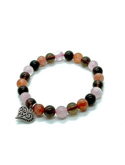 Generic DCE Triple Stone OPTIMUM ANTI DEPRESSION Gemstone Bracelet Handmade - Smoky Quartz Rose Quartz Sunstone Beaded Combo Bracelets Healing Crystal Unisex 8mm By DAZZL