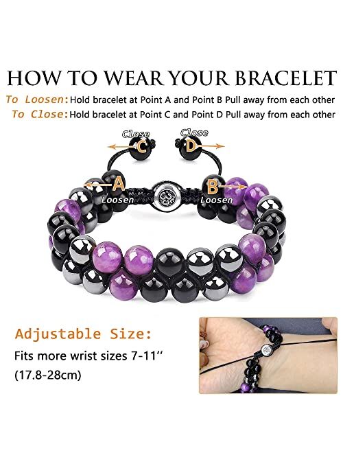 Healgem Triple Protection Bracelets for Men Women, Genuine Amethyst Black Obsidian Hematite 8mm Beads Bracelet, Handmade Natural Stone Bracelets for Protection Healing Ba