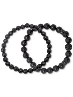 MACY'S 2-Pc. Set Black Onyx Small & Large Bead Stretch Bracelets