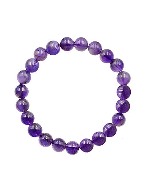 FORZIANI 8mm Natural Amethyst Beads Stretch Bracelet - Peace and Prosperity - High Quality Purple Gemstone Beaded Men Women Unisex Bracelet - Adjustable Size - Made in US