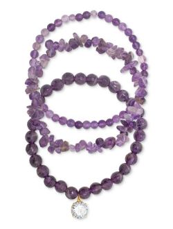 MACY'S 3-Pc. Set Amethyst, Purple Quartz & Cubic Zirconia Stretch Bracelets