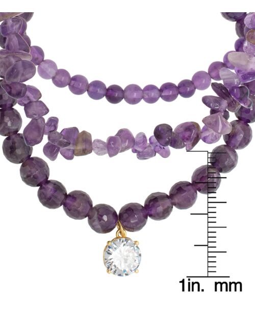 MACY'S 3-Pc. Set Amethyst, Purple Quartz & Cubic Zirconia Stretch Bracelets